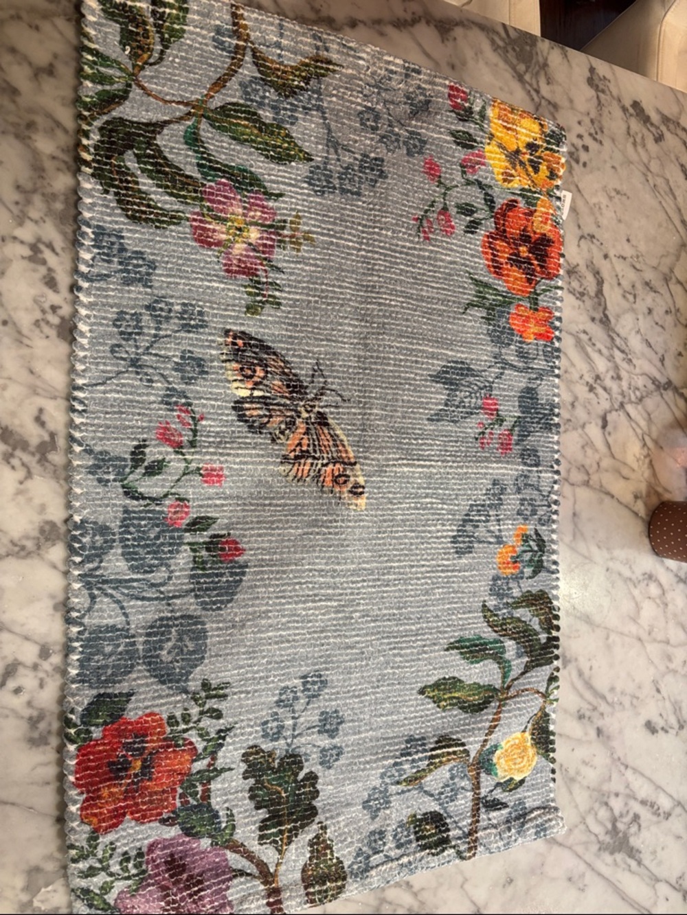 Anthropologie Sky Blue Floral & Butterfly Bath Mat with Multicolor Accents